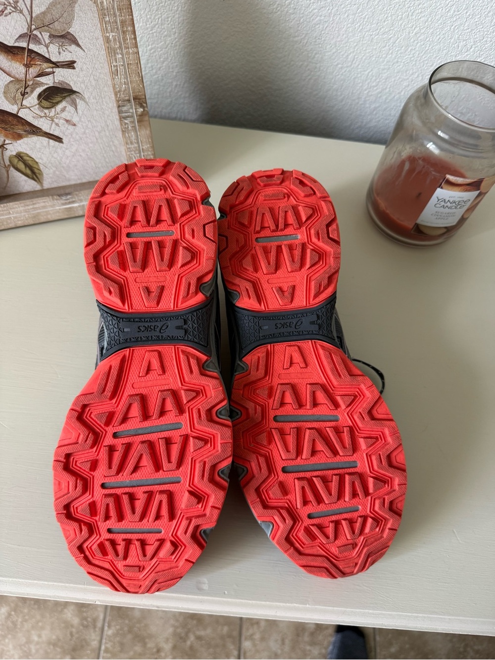 Asics Dark Gray and Coral Pink Trail Running Sneakers - Picture 8 of 13